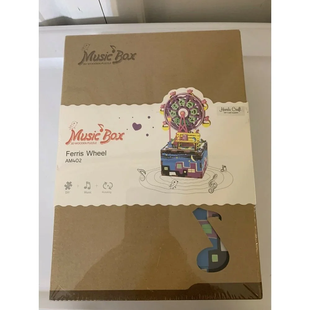 New‎ Robotime DIY 3D Wooden Puzzle Music Box Craft Making Kit:Ferris Whee…